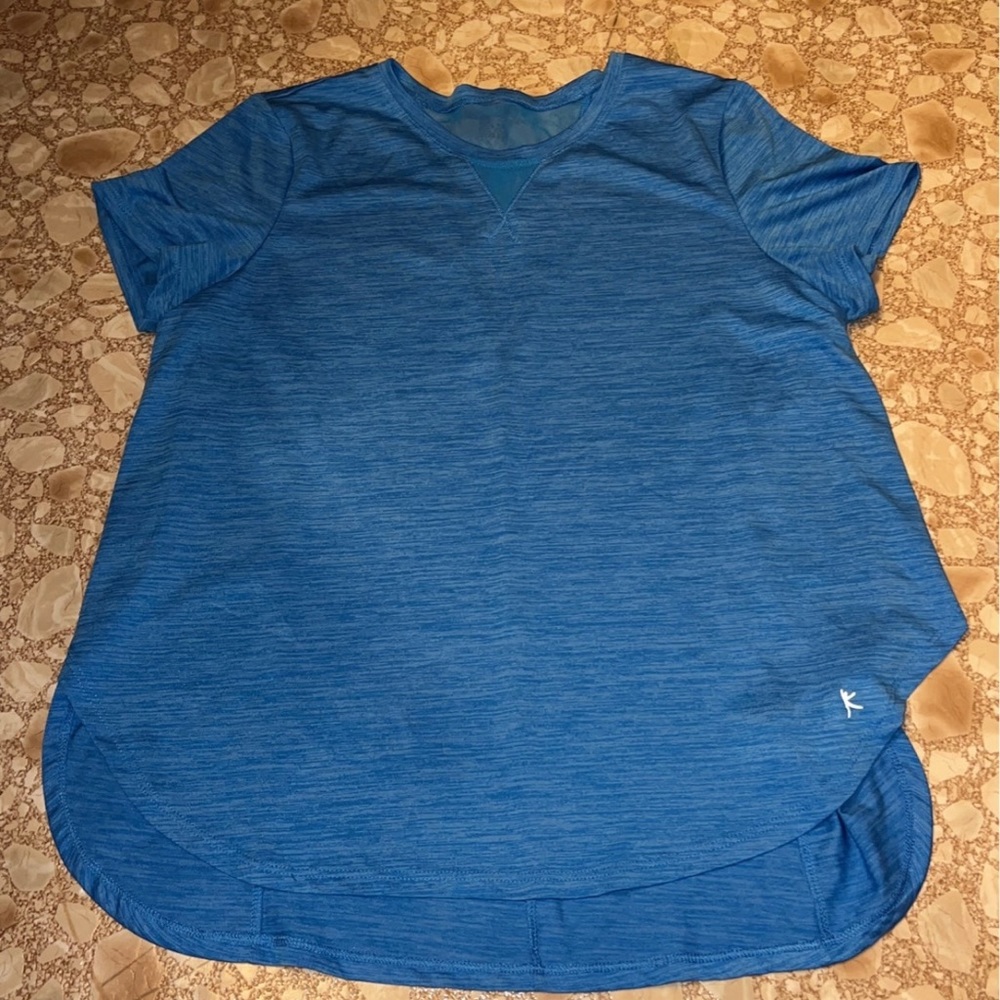 Blue Athletic Top with Mesh on front/back at neckline